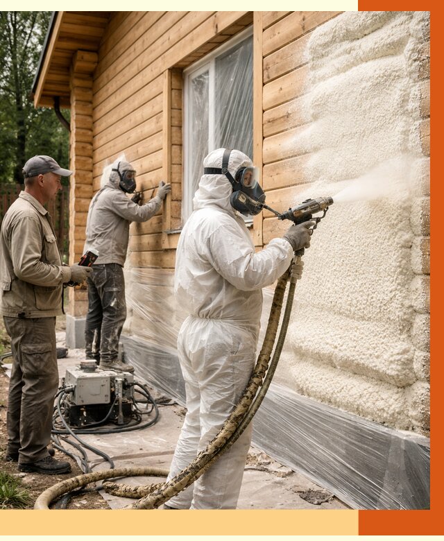 Утепление дома из бруса ППУ в Бердске от 4009 руб/м2 под ключ | ТепломастерБрд