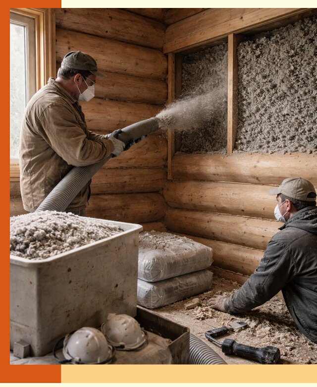 Утепление дома из бруса эковатой в Бердске