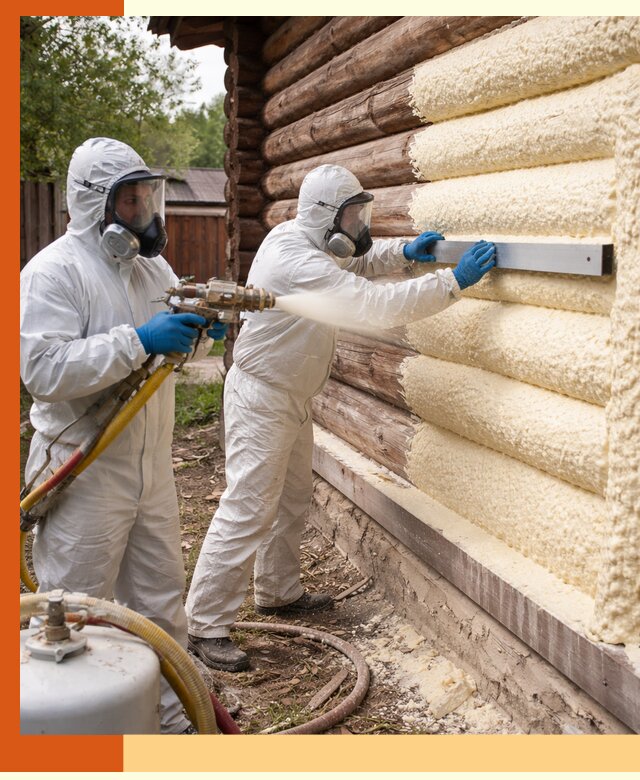 Утепление бревенчатого дома ППУ в Бердске эффективной изоляцией