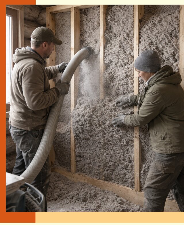 Утепление бревенчатого дома эковатой в Бердске