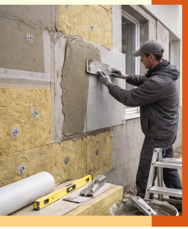 Утепление фасада под штукатурку в Бердске от 4373 руб/м2 — монтаж пенопластом и минватой | ТепломастерБрд