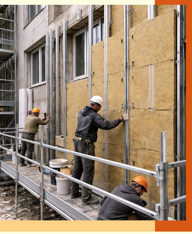 Утепление вентилируемого фасада в Бердске от 5831 руб/м2 — монтаж и утепление вентфасад | ТепломастерБрд