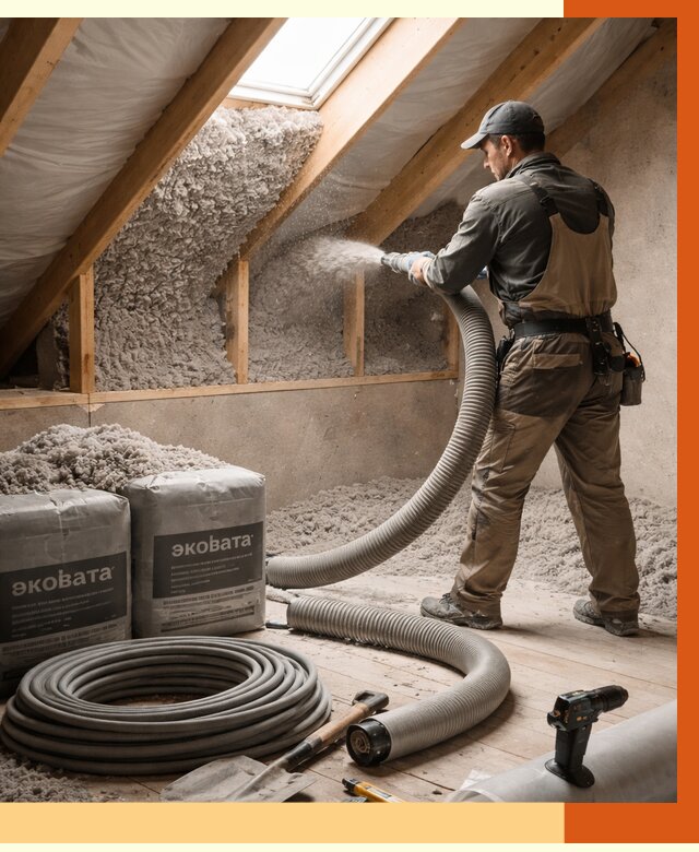 Утепление мансарды эковатой в Бердске от 2291 руб/м2 — монтаж, задувка, цена | ТепломастерБрд