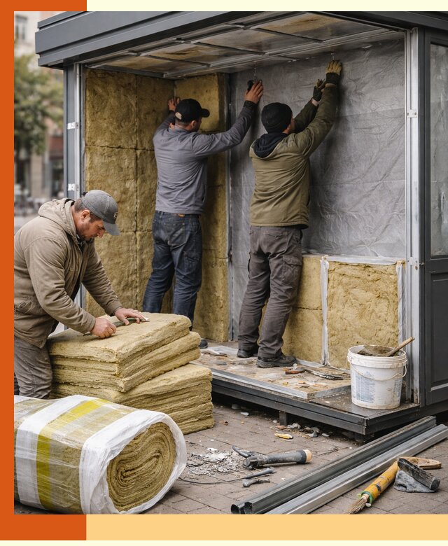 Утепление павильона шаурмы под ключ в Бердске