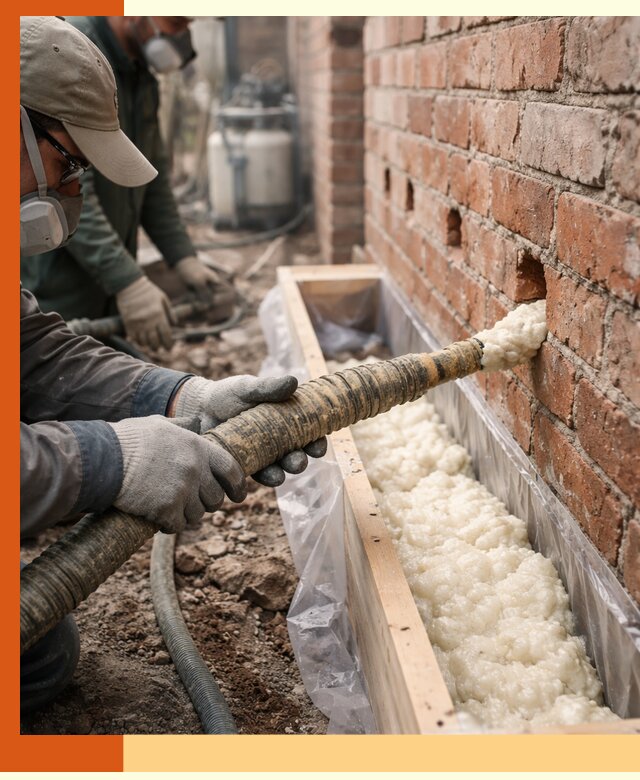 Заливка ППУ в пустоты кирпичной стены в Бердске