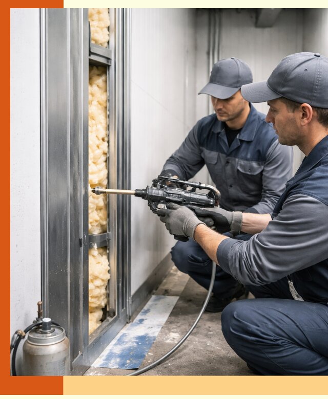 Заполнение пустот холодильных панелей в Бердске специализированной пеной