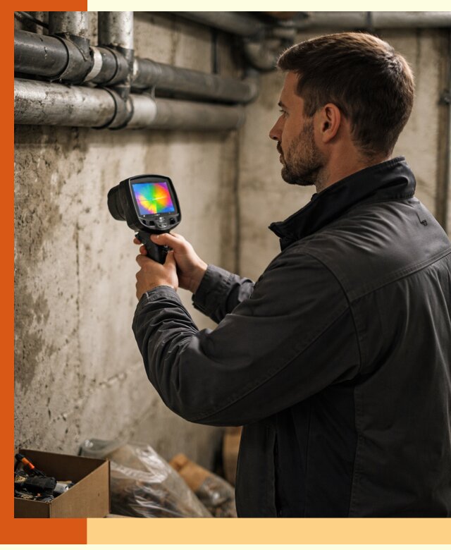 Тепловизионное обследование подвала в Бердске для поиска утечек тепла